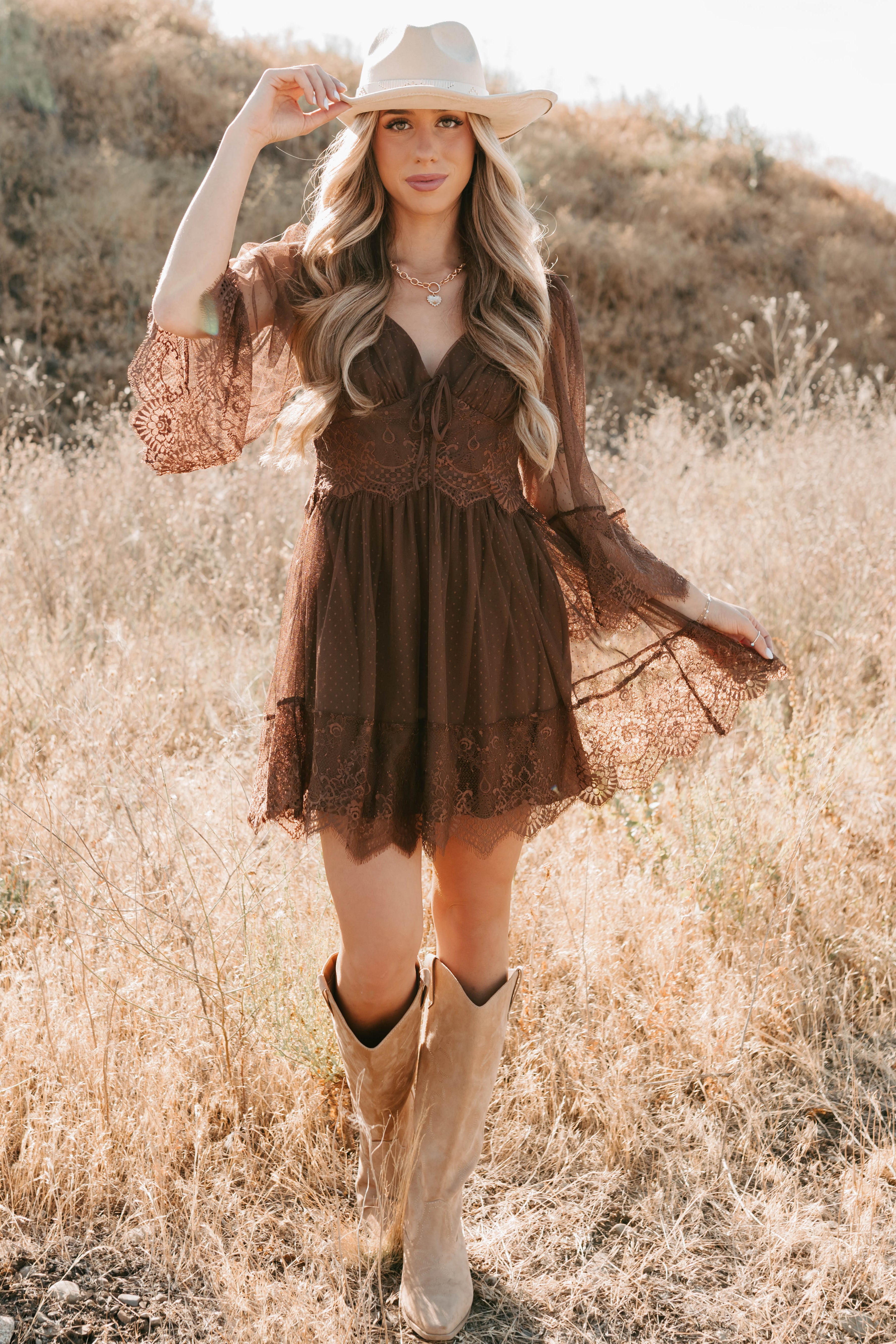 Ethereal Aura Dotted Mesh Mini Dress (Chocolate) · NanaMacs