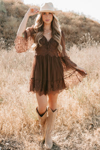 Ethereal Aura Dotted Mesh Mini Dress (Chocolate) - NanaMacs