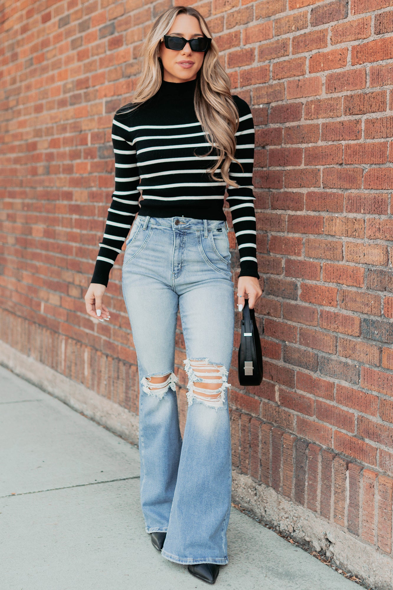 Blissful Rest Striped Mock Neck Sweater Top (Black/Cream) - NanaMacs