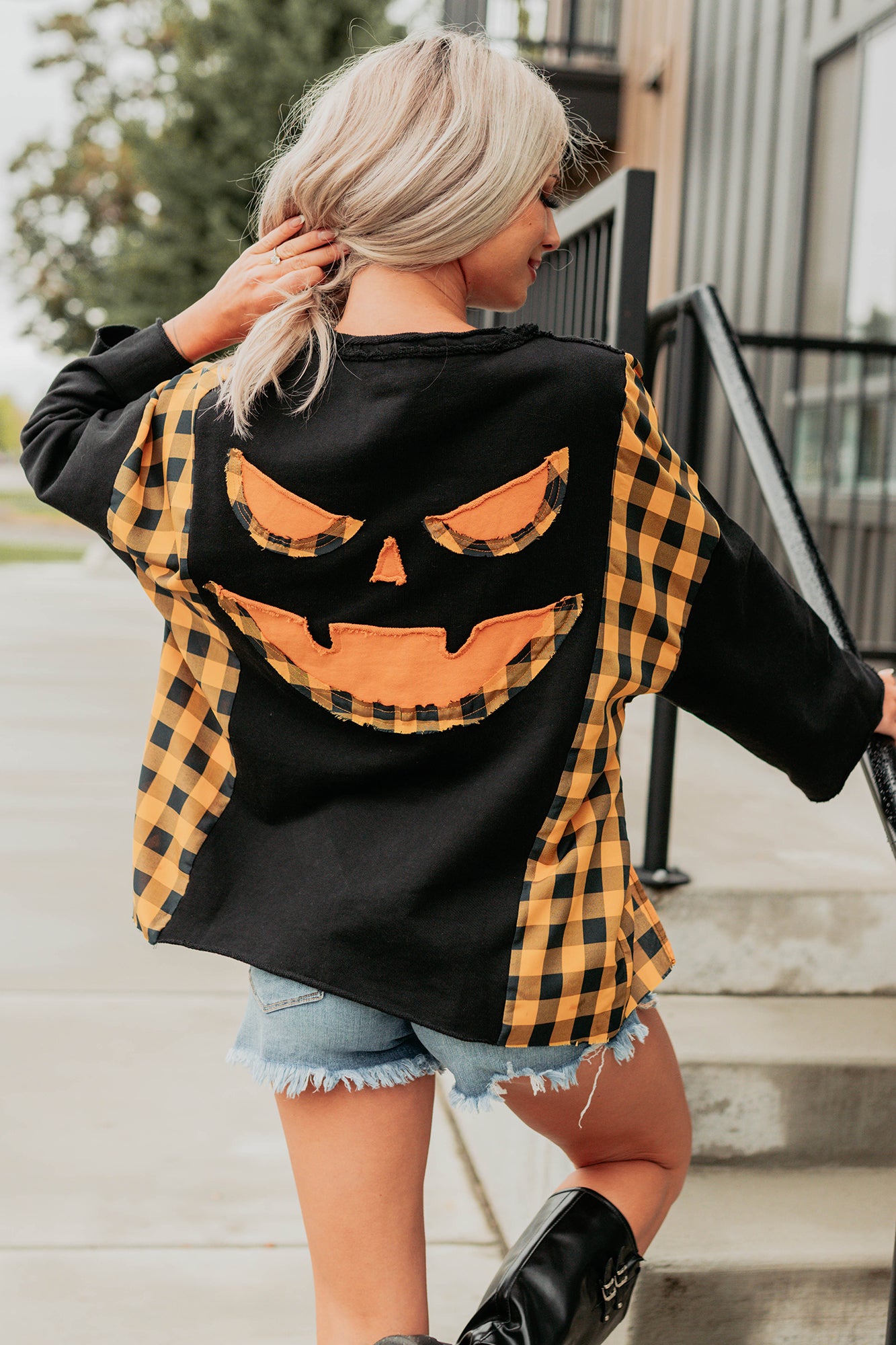 Ghostly Hour Jack-O-Lantern Face Top (Black) - NanaMacs