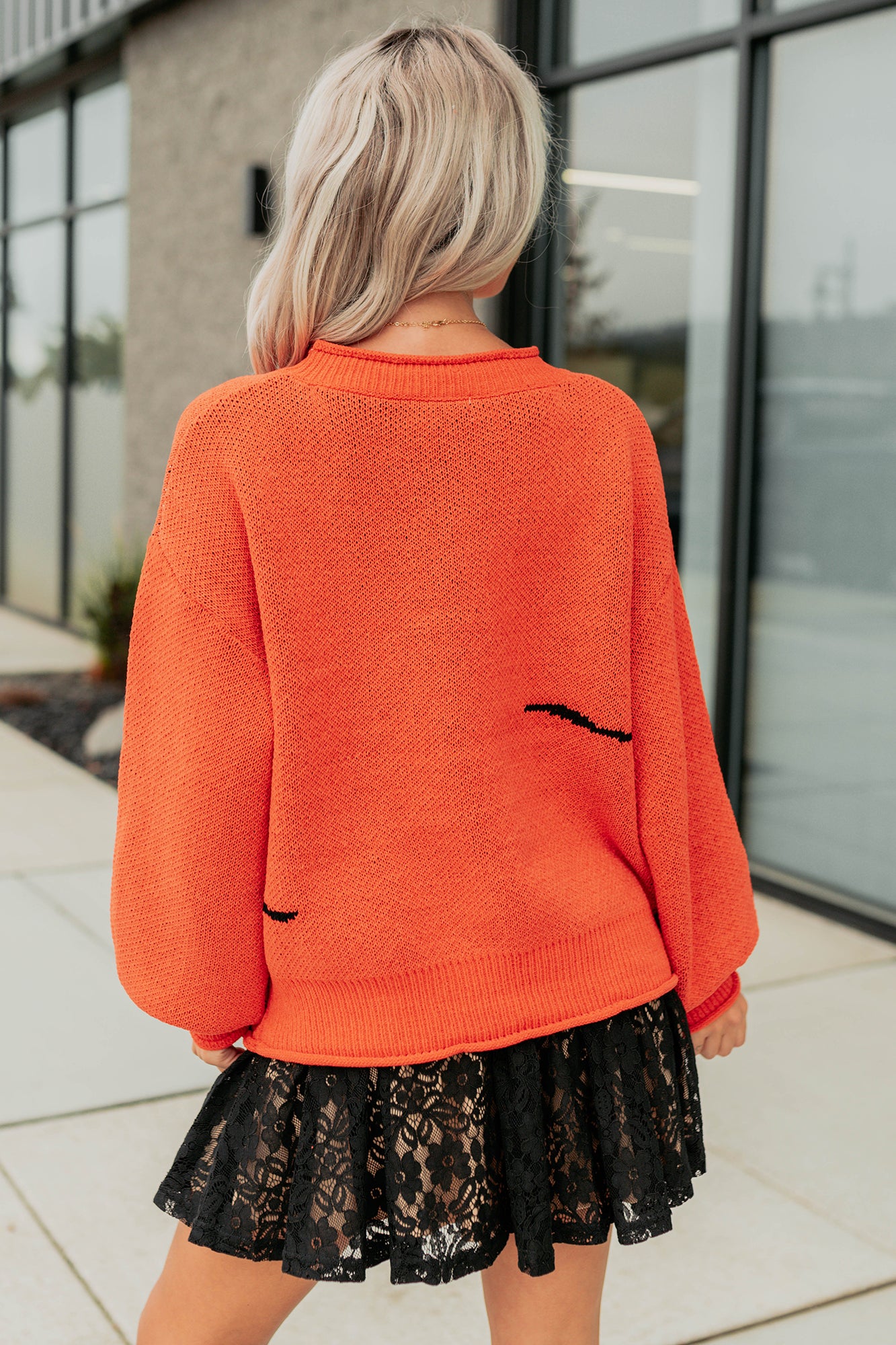 October Haze Spooky Ghost Knit Sweater (Orange) - NanaMacs