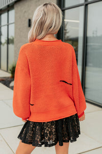 October Haze Spooky Ghost Knit Sweater (Orange) - NanaMacs