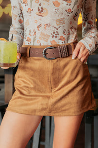 Sunset Stampede Faux Suede Mini Skirt (Camel) - NanaMacs