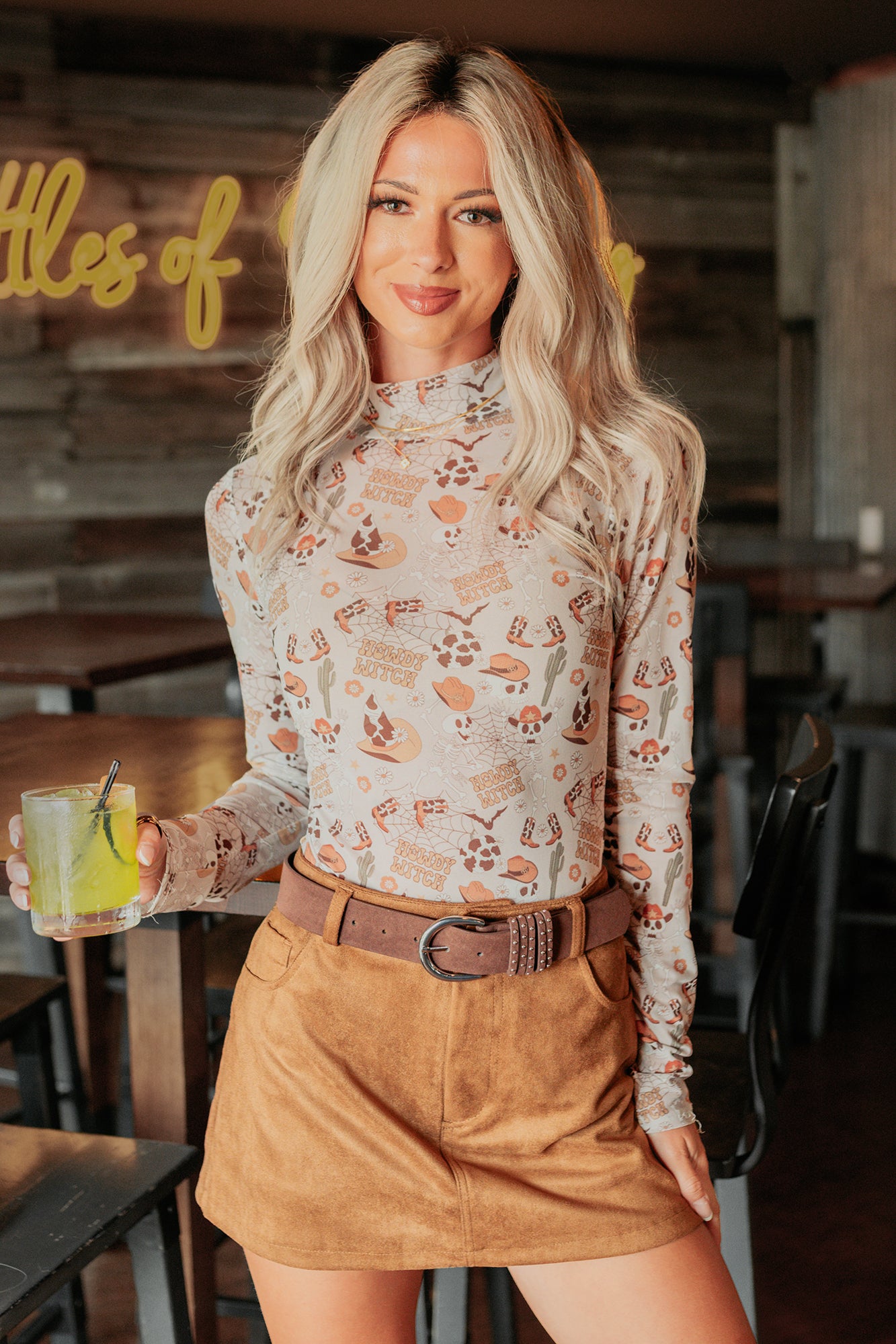 "Howdy Witch" NM Original Mesh Mock Neck Bodysuit (Howdy Witch) - NanaMacs