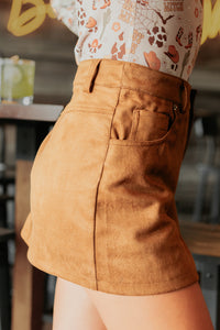Sunset Stampede Faux Suede Mini Skirt (Camel) - NanaMacs
