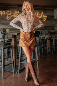Sunset Stampede Faux Suede Mini Skirt (Camel) - NanaMacs