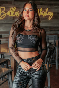 Limitless Vision Mesh Rhinestone Spider Web Top (Black) - NanaMacs