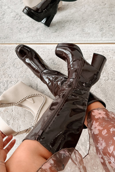 My Only Addiction Patent Leather Platform Boots (Brown) - NanaMacs