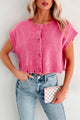 Undemanding Comfort Distressed Button-Up Sweater Vest (Pink) - NanaMacs