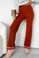 Crisp Leaves Ribbed Knit Straight Leg Pant (Rust)