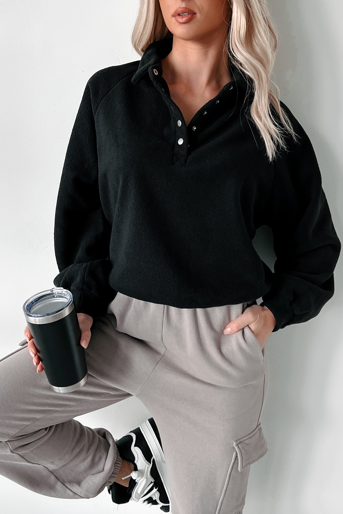 Working Remotely Fleece Pullover Top (Black) - NanaMacs