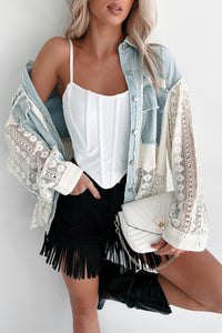 Ships By 6/3 Unique & Interesting Lace Crochet Button-Down Shirt (Denim)