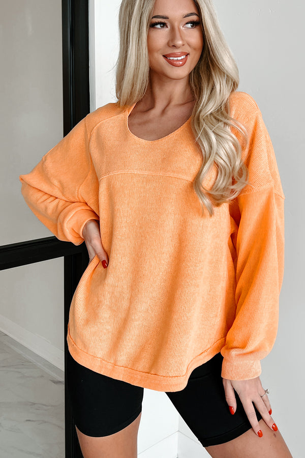 Split Second Decisions Textured Knit Long Sleeve Top (Mango) - NanaMacs