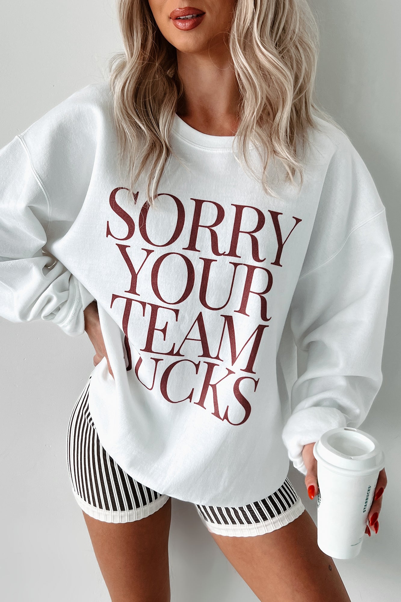 "Sorry Your Team Sucks" Graphic Sweatshirt (White/Red) - NanaMacs