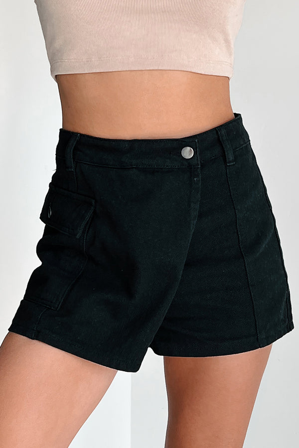 Zoelle Denim Cargo Wrap Skort (Washed Black) - NanaMacs