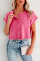 Undemanding Comfort Distressed Button-Up Sweater Vest (Pink) - NanaMacs