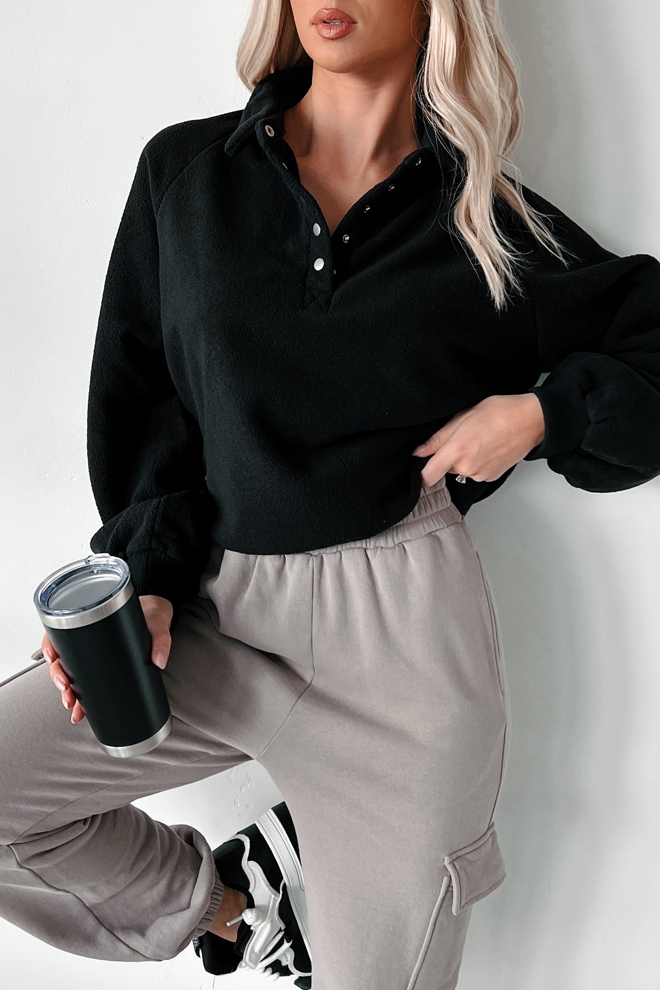 Working Remotely Fleece Pullover Top (Black) - NanaMacs