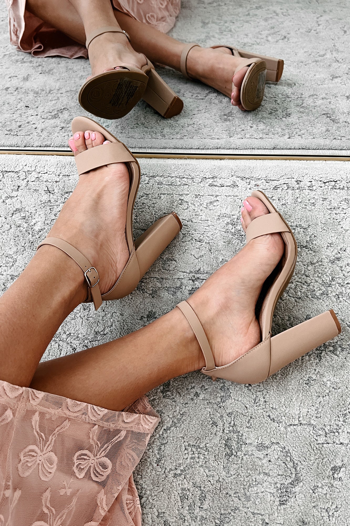 Taupe ankle strap heels top