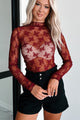 Confident Perfection Floral Lace Long Sleeve Top (Wine) - NanaMacs