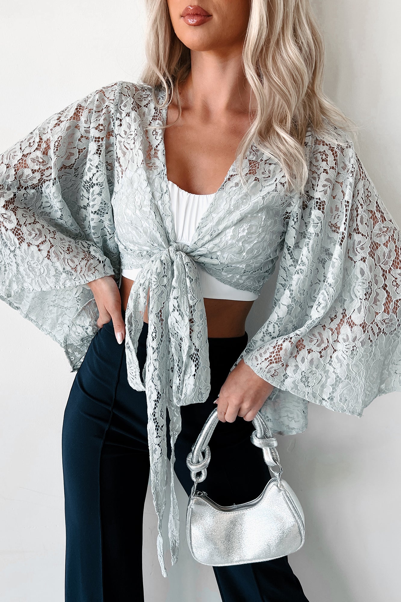 Neutral Nomad Lace Wrap Top (Dusty Blue) · NanaMacs