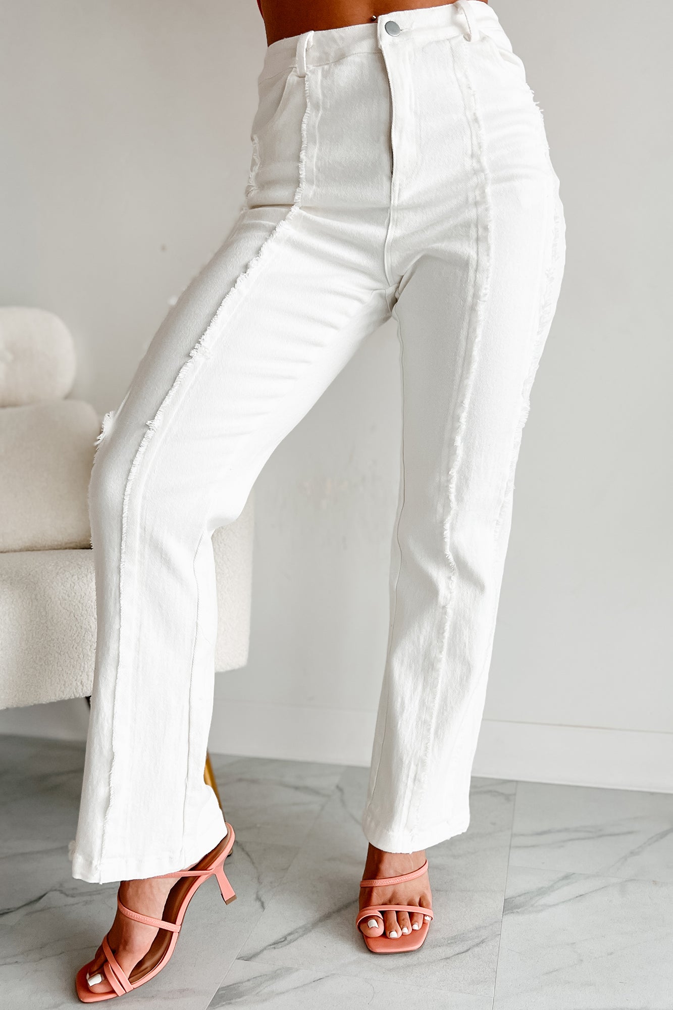 Controversial Views Frayed Flare Jeans (White) - NanaMacs