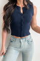 A Whole Vibe Button Front Sweater Tank (Navy) - NanaMacs