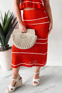 Playful & Pretty Open Knit Sweater Midi Skirt (Red Orange) - NanaMacs