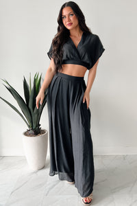 Dreamy Nights Crop Top & Wide Leg Pants Set (Black) - NanaMacs