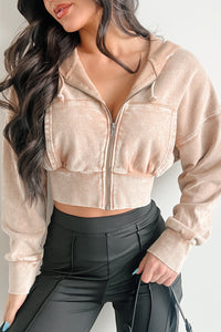 Bite The Dust Cropped Zip-Up Hoodie (Dark Taupe) - NanaMacs