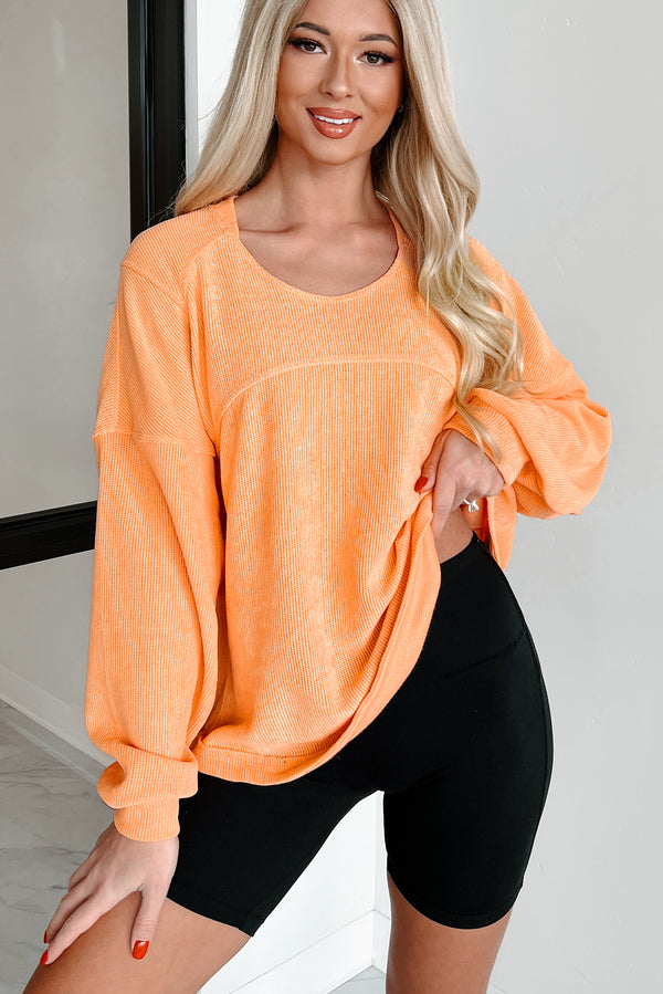 Split Second Decisions Textured Knit Long Sleeve Top (Mango) - NanaMacs