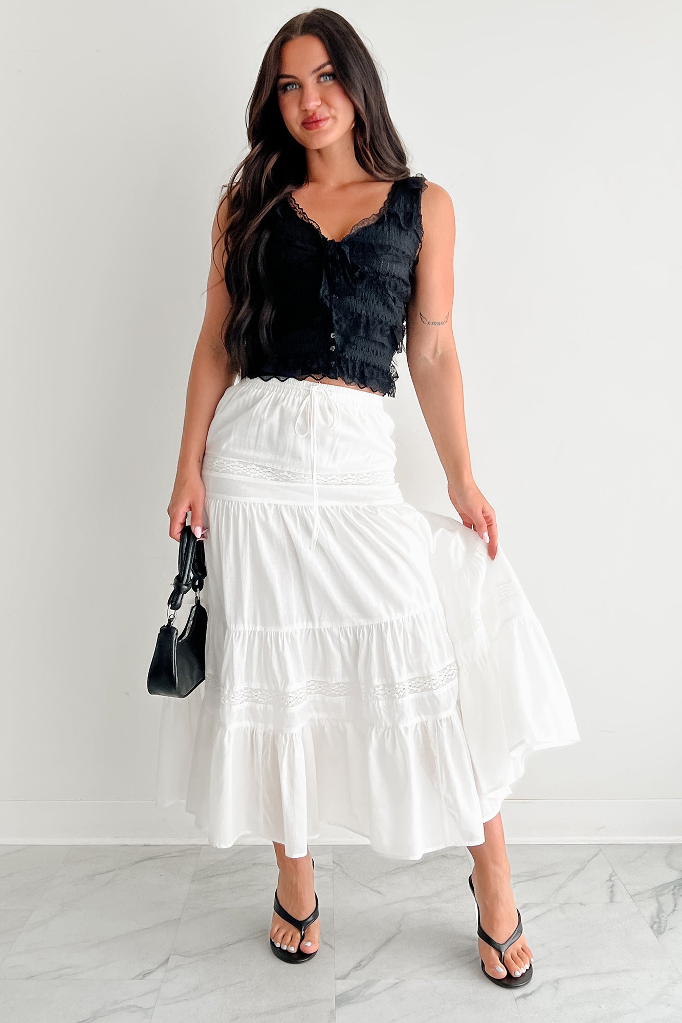 Chasing Sunbeams Tiered Maxi Skirt (White)