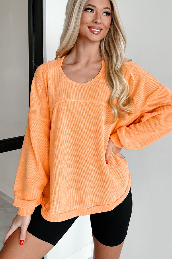 Split Second Decisions Textured Knit Long Sleeve Top (Mango) - NanaMacs