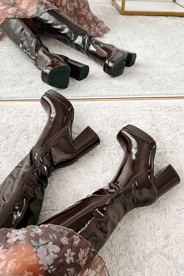 My Only Addiction Patent Leather Platform Boots (Brown) - NanaMacs