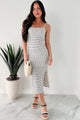 Electric & Cool Sleeveless Knit Midi Dress (Cream/Black) - NanaMacs