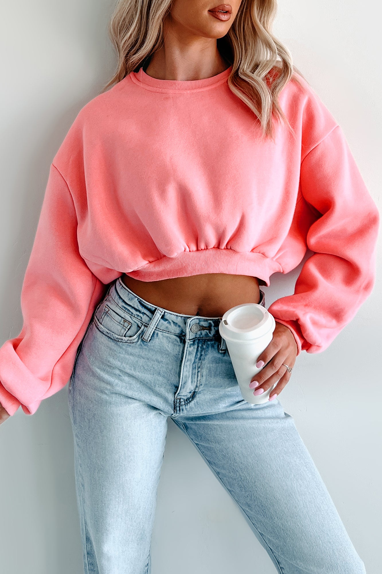 Nial Crewneck Crop Sweatshirt (Pink) - NanaMacs