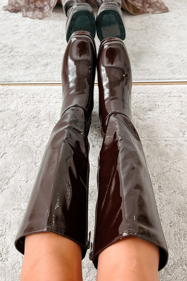 My Only Addiction Patent Leather Platform Boots (Brown) - NanaMacs