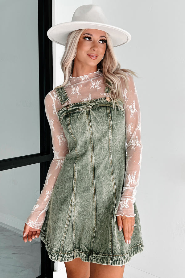 My Mission In Life Washed Denim Overall Dress (Olive) - NanaMacs