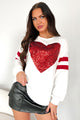 Lots Of Love Sequin Heart Varsity Long Sleeve Top (Ivory) - NanaMacs