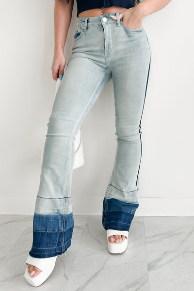 Jett High Rise Dip Dye Indigo Reign Flare Jeans (Light Wash) - NanaMacs