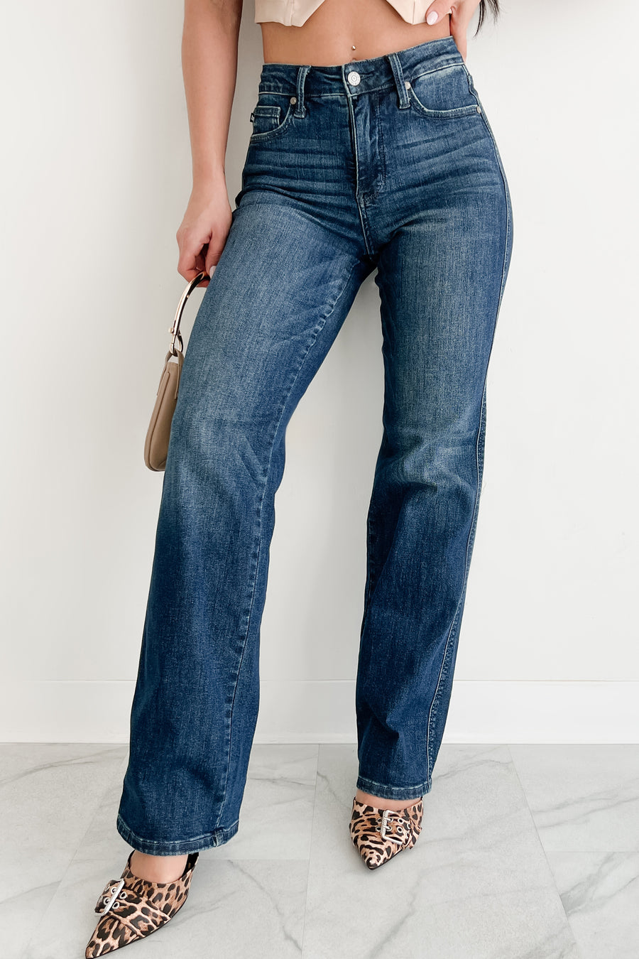 Carlyle Mid Rise Tummy Control Judy Blue Straight Leg Jeans (Dark) - NanaMacs