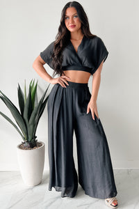 Dreamy Nights Crop Top & Wide Leg Pants Set (Black) - NanaMacs