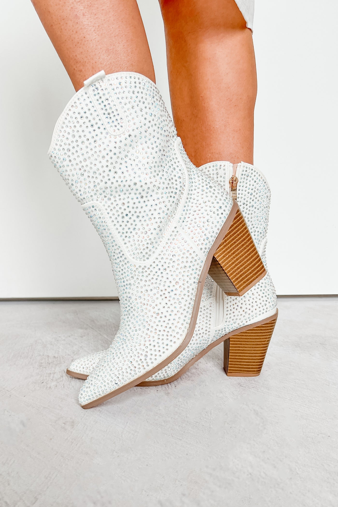 Slay Is My Middle Name Rhinestone Western Booties (White) - NanaMacs