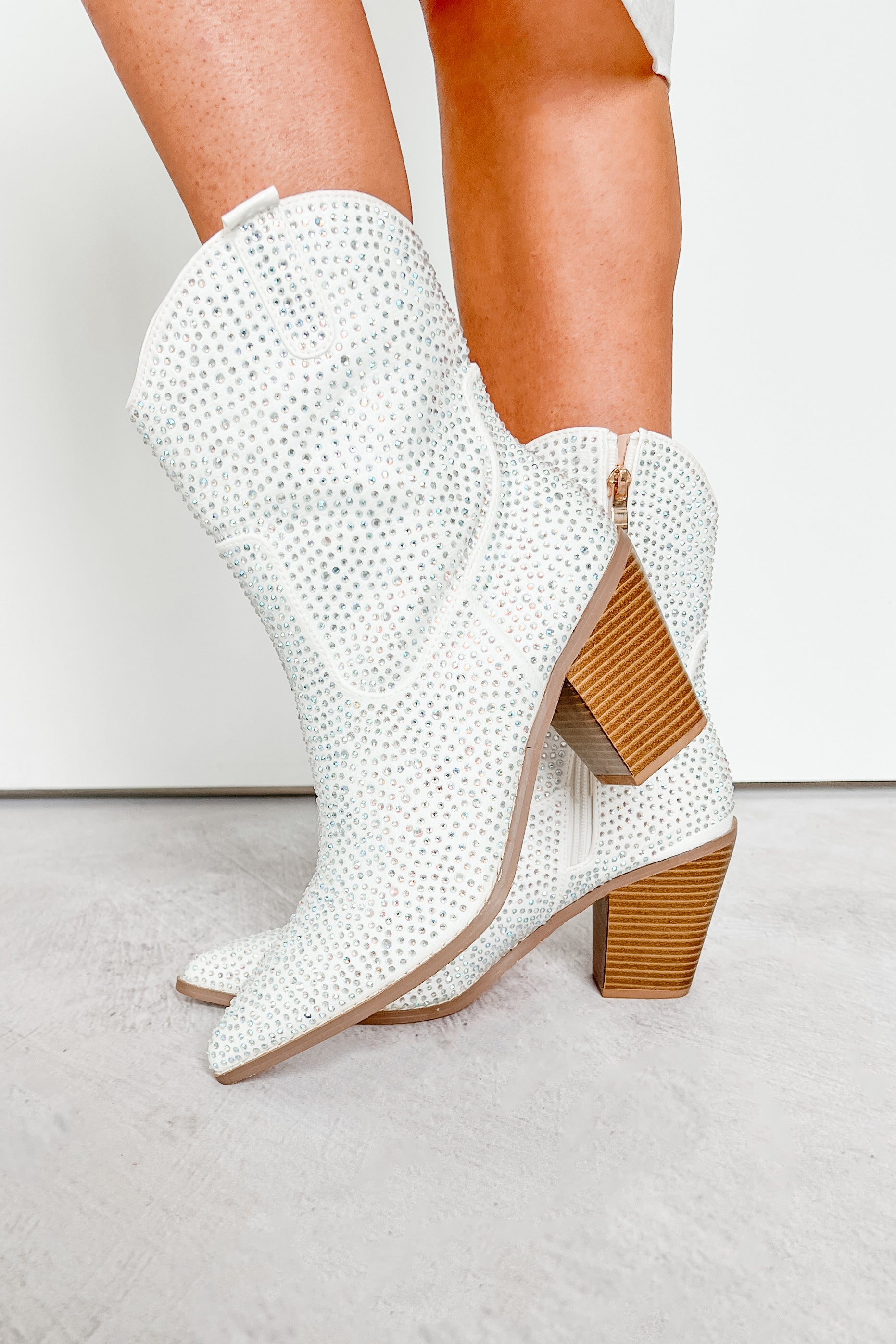 Slay Is My Middle Name Rhinestone Western Booties (White) - NanaMacs