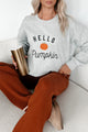 Welcoming Fall "Hello Pumpkin" Crewneck Sweater (Grey) - NanaMacs