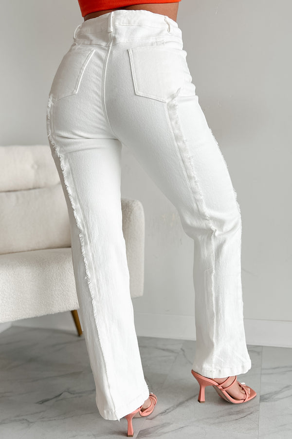 Controversial Views Frayed Flare Jeans (White) - NanaMacs