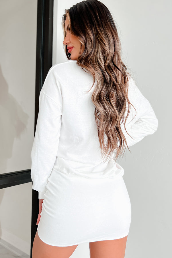 Touring The City Partially Fitted Sweatshirt Mini Dress (Soft White) - NanaMacs