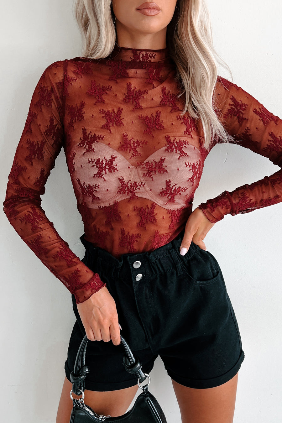 Confident Perfection Floral Lace Long Sleeve Top (Wine) - NanaMacs