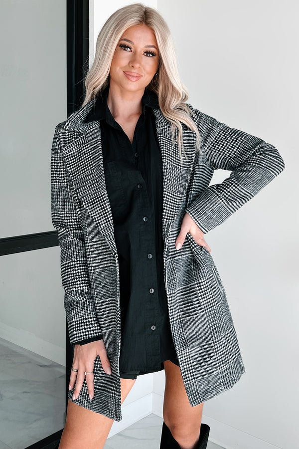 Office Crush Houndstooth Plaid Coat (Black) - NanaMacs