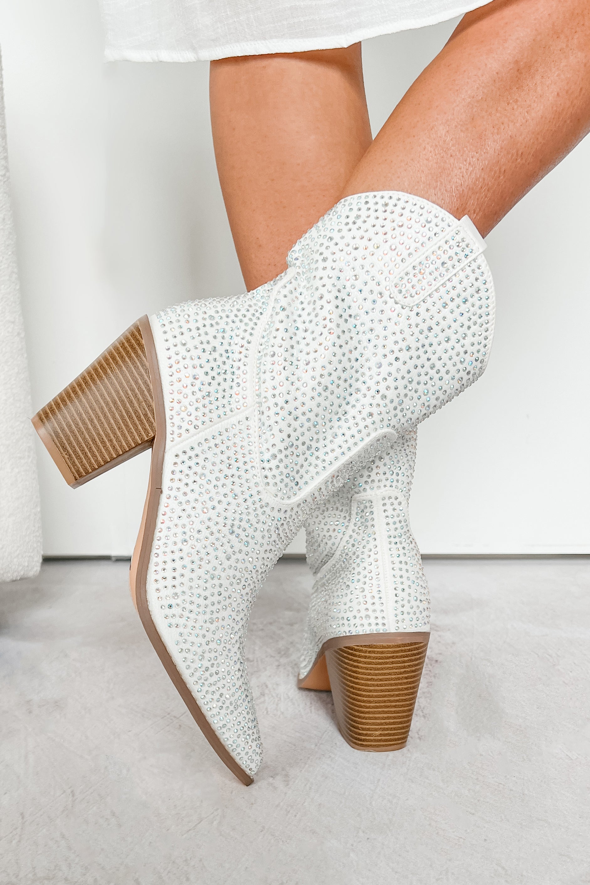 Slay Is My Middle Name Rhinestone Western Booties (White) - NanaMacs