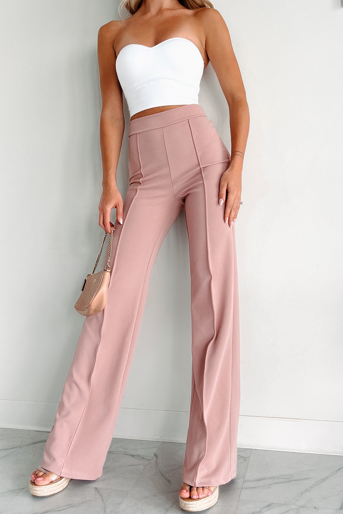 Work Talk High Waist Dress Pant (Dusty Pink) - NanaMacs